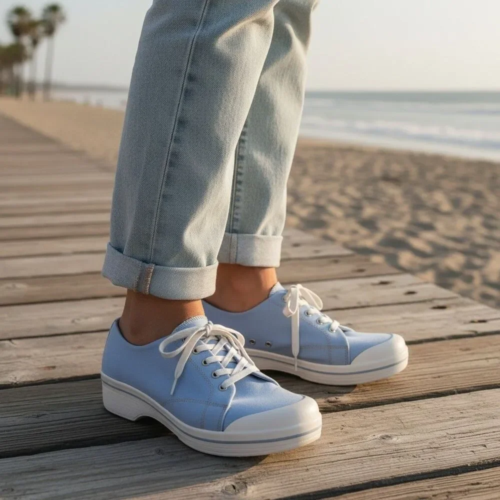 Dansko Veda Vegan Canvas Slip Resistant Platform Sneaker Clog Blue Women 11.5-12